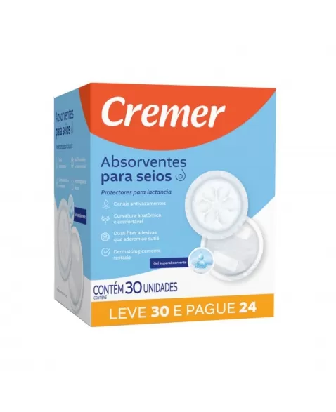 ABSORVENTE PARA SEIOS LEVE 30 PAGUE 24 CREMER