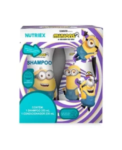 KIT MINIONS SHAMPOO 250ML + CONDICIONADOR 230ML + ADESIVOS NUTRIEX