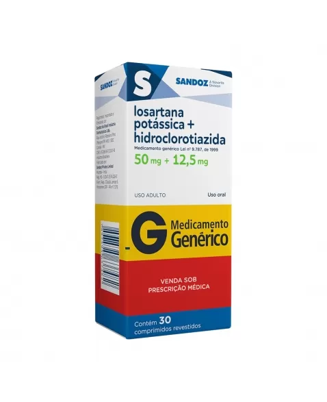 LOSARTANA 50MG + HIDROCLOROTIAZIDA 12,5MG 30COM SANDOZ