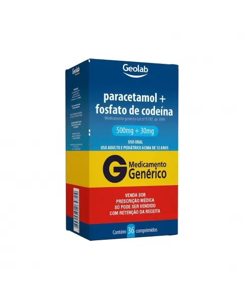 PARACETAMOL + CODEÍNA 500MG + 30MG 36COM A2* GEOLAB