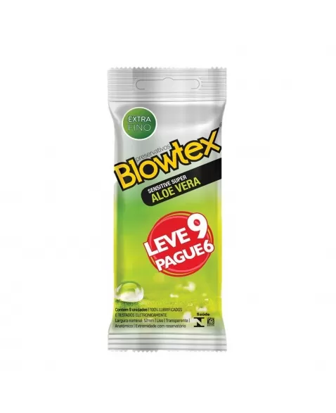 PRESERVATIVO LUBRIFICADO SENSITIVE SUPER ALOE VERA LEVE 9 PAGUE 6 BLOWTEX