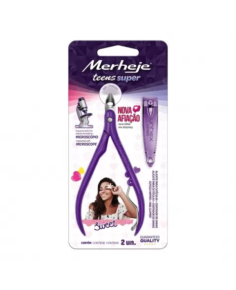 ALICATE CUTÍCULA + CORTADOR DE UNHAS TEENS SUPER VIOLETA MERHEJE