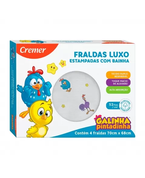 FRALDA LUXO ESTAMPADA GALINHA PINTADINHA 70CMX68CM C/4 CREMER