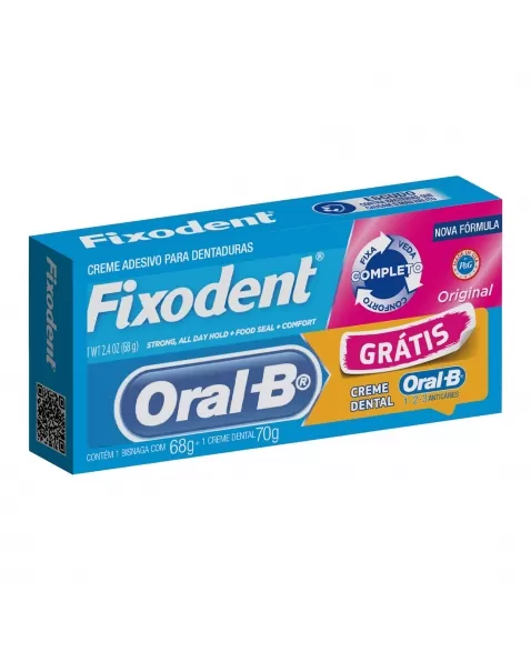 PACK PROMOCIONAL FIXODENT ORIGINAL 68G + CREME DENTAL ORAL B 90G GRÁTIS