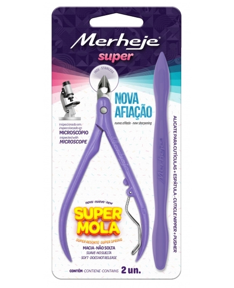 ALICATE CUTÍCULA + ESPÁTULA SUPER LILÁS MERHEJE