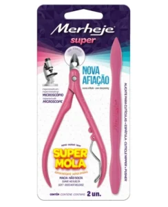ALICATE CUTÍCULA + ESPÁTULA SUPER ROSA MERHEJE