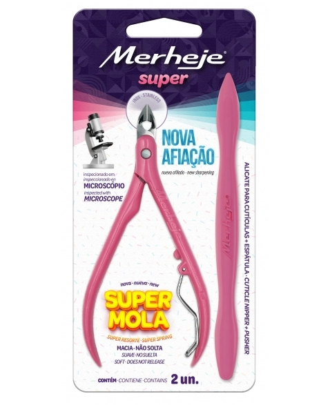 ALICATE CUTÍCULA + ESPÁTULA SUPER ROSA MERHEJE