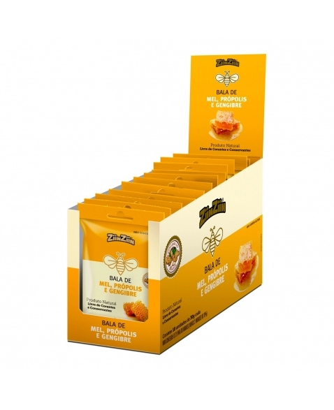 BALA DURA DE MEL, PRÓPOLIS E GENGIBRE 18 ENVELOPES 30G ZIINZIIN