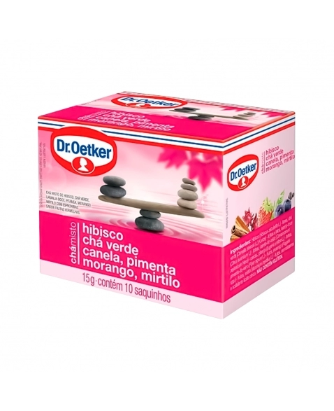 CHÁ MISTO HIBISCO, CHÁ VERDE, CANELA, PIMENTA, MORANGO E MIRTILO 15G C/10 SACHÊS DR.OETKER