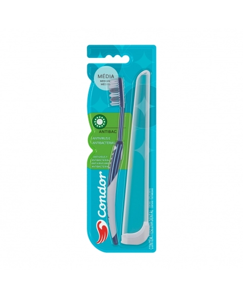 ESCOVA DENTAL ANTIBACTERIANA COM ESTOJO MÉDIA CONDOR
