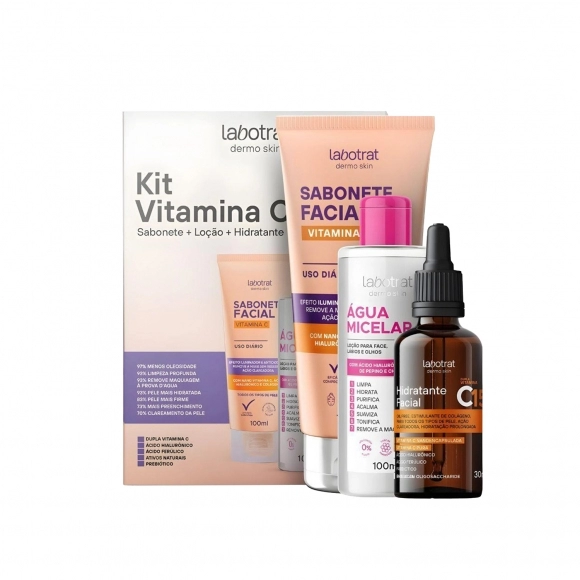 KIT FACIAL VITAMINA C SABONETE + LOÇÃO + HIDRATANTE DERMO SKIN LABOTRAT