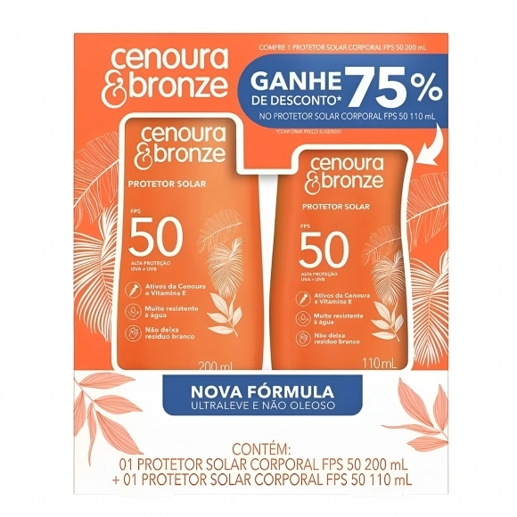 KIT PROMOCIONAL PROTETOR SOLAR CORPORAL FPS50 200ML + PROTETOR CORPOTAL FPS50 110ML CENOURA E BRONZE COTY