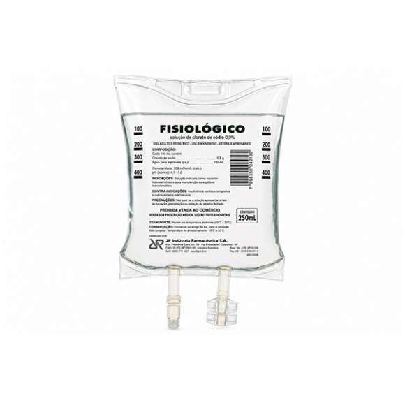 SOLUÇÃO FISIOLÓGICA 0.9% BOLSA PVC ESTÉRIL SISTEMA FECHADO 250ML JP FARMA