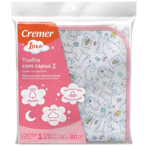 TOALHA BANHO COM CAPUZ MENINA CREMER
